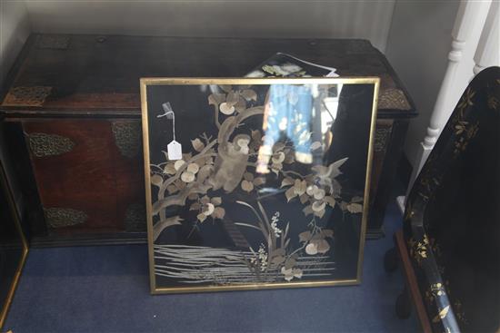 Two Japanese black silk panels, early 20th century, largest 64 x 57cm